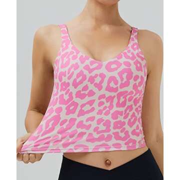 Oalka Sports Bra Womens Longline Padded Crop Tank Yoga Bras Workout Fitness Top Pink Lips XXL