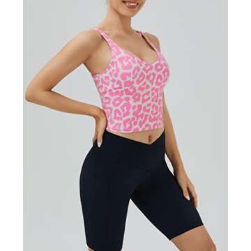 Oalka Sports Bra Womens Longline Padded Crop Tank Yoga Bras Workout Fitness Top Pink Lips XXL