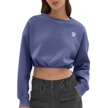 CHYRII Oversized Cropped Sweatshirt with Fleece Interior in Patriot Blue