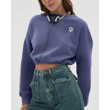 CHYRII Women Cropped Fleece Sweatshirt for Fall Fashion