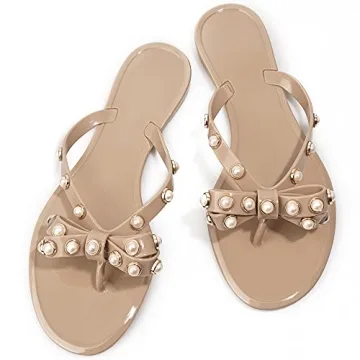 TYFLOVE Women Rivet Flip Flops with Studded Pearls – Charm Your Summer Style!