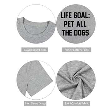 Women Mom Tshirts Life Goal Pet All The Dogs Letter Print Shirts Funny Saying Dog Lover Tee Top
