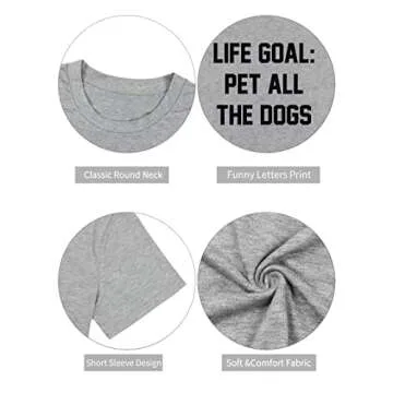 Women Mom Tshirts Life Goal Pet All The Dogs Letter Print Shirts Funny Saying Dog Lover Tee Top
