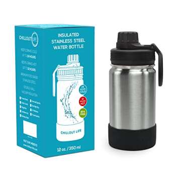 CHILLOUT LIFE 12 oz Kids Insulated Water Bottle for School with Leakproof Spout Lid and Cute Waterpr...
