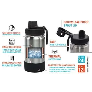 CHILLOUT LIFE 12 oz Kids Insulated Water Bottle for School with Leakproof Spout Lid and Cute Waterproof Stickers, Personalized Stainless Steel Thermos Flask Metal Water Bottle for Girls & Boys