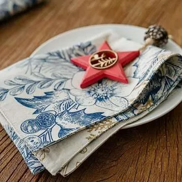 Inselnwald Placemats Set of 4 for Dining Table, 12 x 18 Inch Vintage Floral Lined Heat Resistant Machine Washable Rustic Vintage Table Mats for Kitchen Dinner Holiday (Blue, 4)