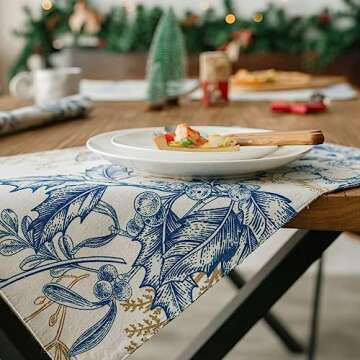 Inselnwald Placemats Set of 4 for Dining Table, 12 x 18 Inch Vintage Floral Lined Heat Resistant Machine Washable Rustic Vintage Table Mats for Kitchen Dinner Holiday (Blue, 4)