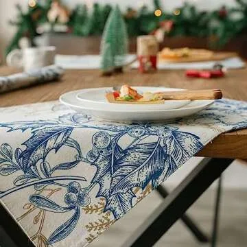 Inselnwald Placemats Set of 4 for Dining Table, 12 x 18 Inch Vintage Floral Lined Heat Resistant Machine Washable Rustic Vintage Table Mats for Kitchen Dinner Holiday (Blue, 4)
