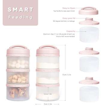 Termichy Stackable Formula Dispenser Portable Milk Powder Container, 2 Pack, Light Pink