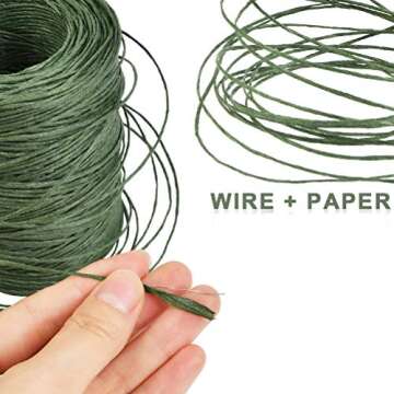 TIMESETL 656 Feet Floral Bind Wire Rustic Vine Wrapping Wire, Paper Covered Waterproof Craft Wrap Twine for Floral Bouquets, Wreath Making, Christmas Ornaments, Wedding Decorating, (Dark Green)