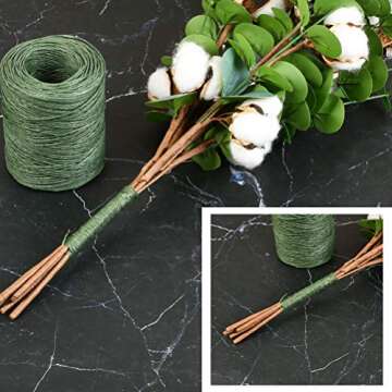 TIMESETL 656 Feet Floral Bind Wire Rustic Vine Wrapping Wire, Paper Covered Waterproof Craft Wrap Twine for Floral Bouquets, Wreath Making, Christmas Ornaments, Wedding Decorating, (Dark Green)