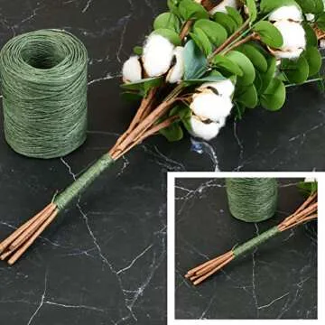 TIMESETL 656 Feet Floral Bind Wire Rustic Vine Wrapping Wire, Paper Covered Waterproof Craft Wrap Twine for Floral Bouquets, Wreath Making, Christmas Ornaments, Wedding Decorating, (Dark Green)