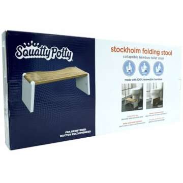Squatty Potty Stockholm Folding Bamboo Toilet Stool 7" Collapsible, Brown and White, 1 Count