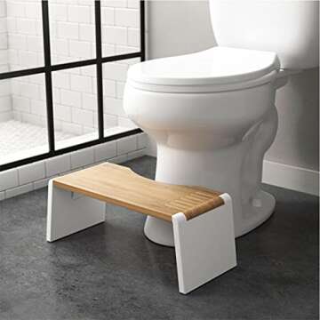 Squatty Potty Stockholm Folding Bamboo Toilet Stool 7" Collapsible, Brown and White, 1 Count