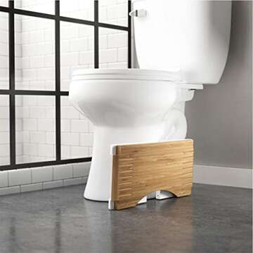 Squatty Potty Stockholm Folding Bamboo Toilet Stool 7" Collapsible, Brown and White, 1 Count