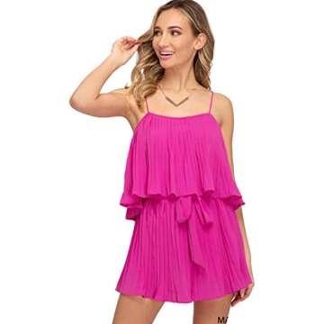 THFB Women's Pleated Strap Romper (Large) Magenta