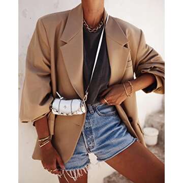 Grlasen Women Slit Long Sleeve Batwing Oversized Looking Button Down Solid Work Office Blazer Jacket Khaki