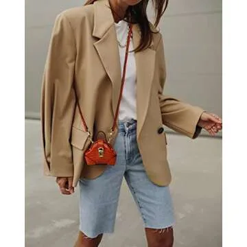 Grlasen Women Oversized Batwing Blazer - Chic Khaki Style