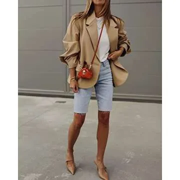 Grlasen Women Oversized Batwing Blazer - Chic Khaki Style