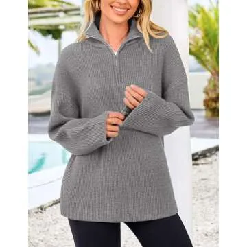 PRETTYGARDEN Women's 2024 Fall Chunky Knit Oversized Sweaters Long Sleeve Collared Quarter Zip Pullover Winter Jumper Tops (Grey,Small)