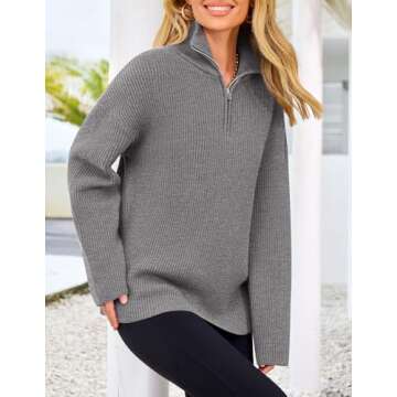 PRETTYGARDEN Women's 2024 Fall Chunky Knit Oversized Sweaters Long Sleeve Collared Quarter Zip Pullover Winter Jumper Tops (Grey,Small)