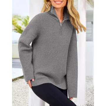 PRETTYGARDEN Women's 2024 Fall Chunky Knit Oversized Sweaters Long Sleeve Collared Quarter Zip Pullover Winter Jumper Tops (Grey,Small)
