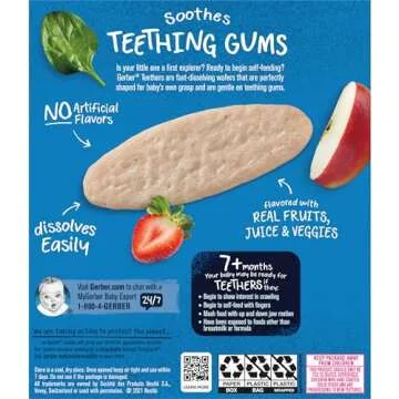 Gerber Snacks for Baby Teethers, Gentle Teething Wafers, Strawberry Apple Spinach, 1.7 Ounce, 12 Count Box (Pack of 6)