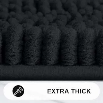 Grandaily Chenille Striped Bathroom Rugs 24x16, Extra Thick and Absorbent Bath Rugs, Non-Slip Soft Plush Shaggy Bath Carpet, Machine Wash Dry, Bath Mats for Bathroom, Black