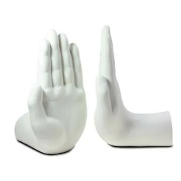Danya B. Contemporary Accent Book Shelf Decor - Hands Sculpture Bookend Set of 2 (White)