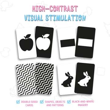 merka Newborn Toys, Black and White Baby Toys, High Contrast Baby Toy for Newborn, Set of 50 Flashcards for Visual Stimulation and Brain/Sensory Development