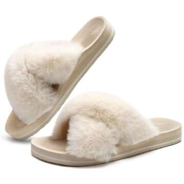 COFACE Women’s Open Toe Fluff Slides with Arch Support