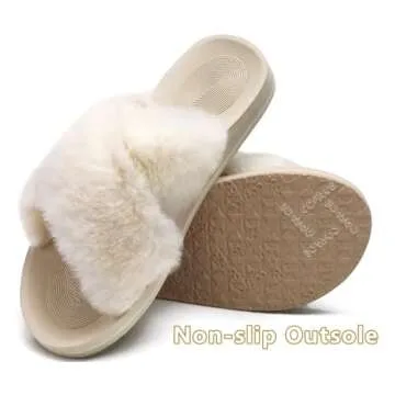 COFACE Women’s Open Toe Fluff Slides with Arch Support
