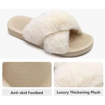 COFACE Women’s Open Toe Fluff Slides with Arch Support