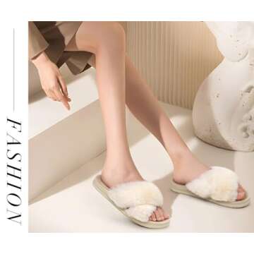 COFACE Women’s Open Toe Fluff Slides with Arch Support