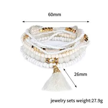 LUREME Bohemian Beads Pearl Tassel Bracelets - Stylish Set