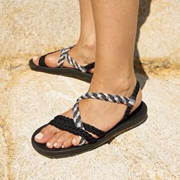 MEGNYA Women's Athletic Hiking Dressy Sandals, Waterproof River Slide Sandals for women, Arch Support Sandals with Soft Ropes for Walking Vacation Sport Black Grey Size 10