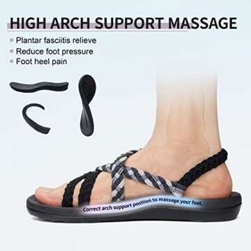 MEGNYA Women's Athletic Hiking Dressy Sandals, Waterproof River Slide Sandals for women, Arch Support Sandals with Soft Ropes for Walking Vacation Sport Black Grey Size 10