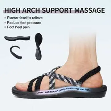 MEGNYA Women's Athletic Hiking Dressy Sandals, Waterproof River Slide Sandals for women, Arch Support Sandals with Soft Ropes for Walking Vacation Sport Black Grey Size 10