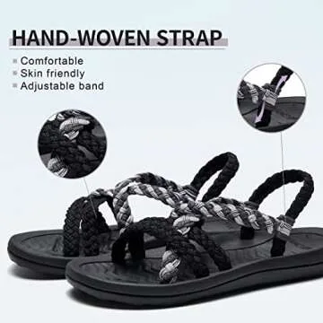 MEGNYA Women's Athletic Hiking Dressy Sandals, Waterproof River Slide Sandals for women, Arch Support Sandals with Soft Ropes for Walking Vacation Sport Black Grey Size 10