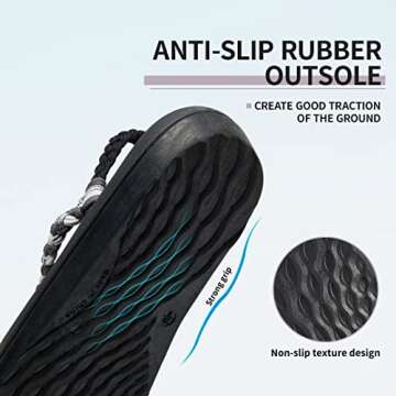 MEGNYA Women's Athletic Hiking Dressy Sandals, Waterproof River Slide Sandals for women, Arch Support Sandals with Soft Ropes for Walking Vacation Sport Black Grey Size 10