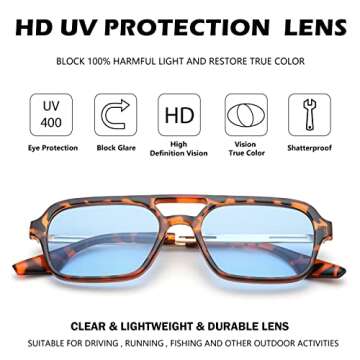 DeBuff Vintage Square Aviator Sunglasses for Women Men Tinted Glasses UV400 Protection