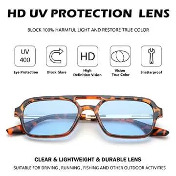 DeBuff Vintage Square Aviator Sunglasses for Women Men Tinted Glasses UV400 Protection