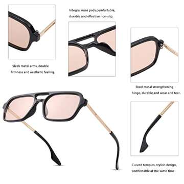 DeBuff Vintage Square Aviator Sunglasses for Women Men Tinted Glasses UV400 Protection