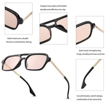 DeBuff Vintage Square Aviator Sunglasses for Women Men Tinted Glasses UV400 Protection