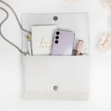 Pretty Robes BRIDE Clutch Purse for Wedding Day and Bachelorette Party, Bridal Purse, Gifts for Bride To Be (Silver)