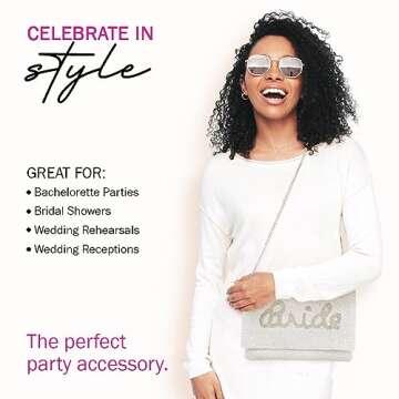 Pretty Robes BRIDE Clutch Purse for Wedding Day and Bachelorette Party, Bridal Purse, Gifts for Bride To Be (Silver)