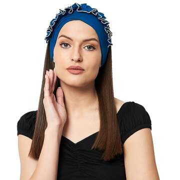 SAKUCHI Bamboo Chemo Ruffle Cap for Women Beanie Turbans Headwear Hat Chemo Headwear Women Classic Blue