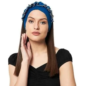 SAKUCHI Bamboo Chemo Ruffle Cap for Women Beanie Turbans Headwear Hat Chemo Headwear Women Classic Blue