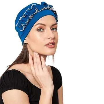 SAKUCHI Bamboo Chemo Ruffle Cap for Women Beanie Turbans Headwear Hat Chemo Headwear Women Classic Blue