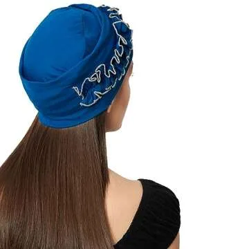 SAKUCHI Bamboo Chemo Ruffle Cap for Women Beanie Turbans Headwear Hat Chemo Headwear Women Classic Blue
